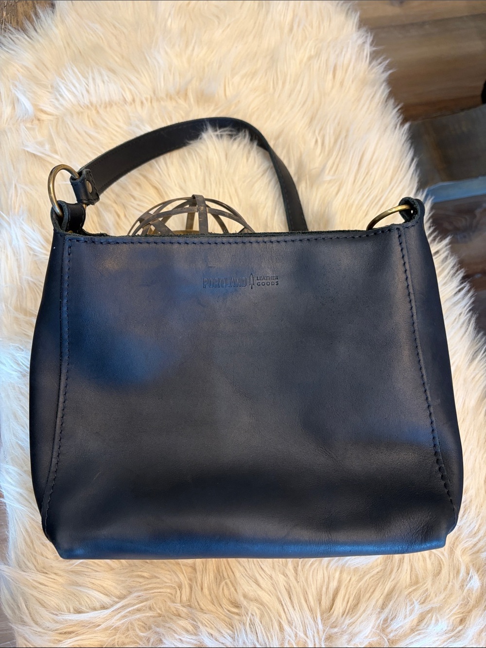 Portland Leather black Shoulder Bag with Gold Hardware